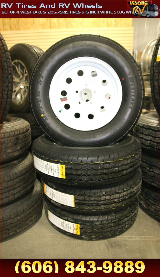 Towing Products SET OF 4 WEST LAKE ST205/75R15 TIRES & 15 INCH WHITE 5