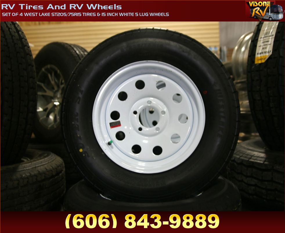 Towing Products SET OF 4 WEST LAKE ST205/75R15 TIRES & 15 INCH WHITE 5